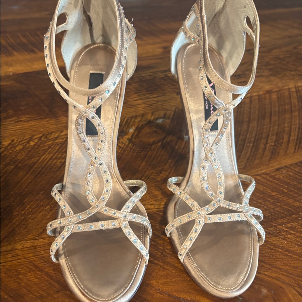 Nina Gold Strappy Heels with Rhinestones sz 9